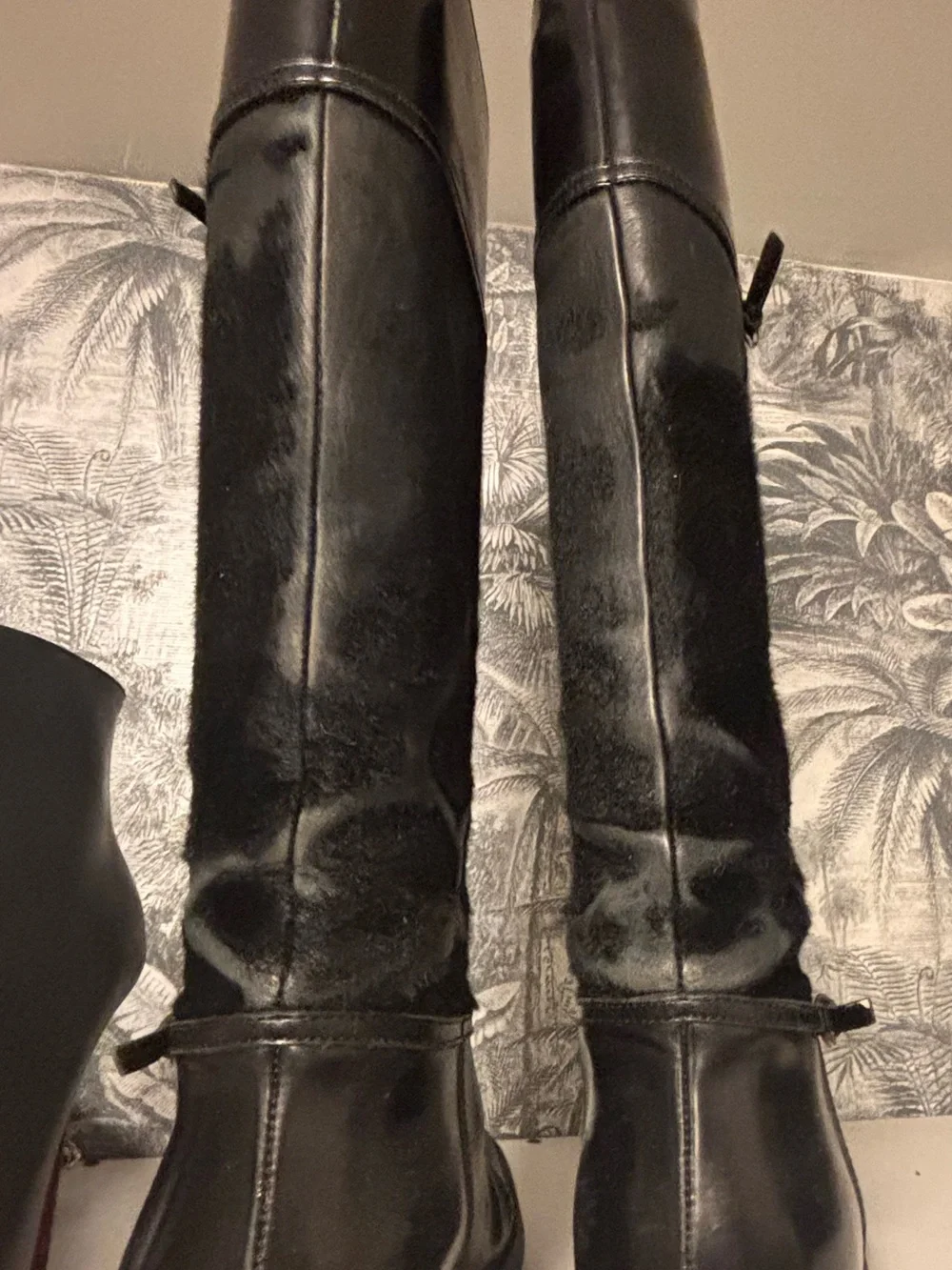 Gucci vintage Black Leather and Calf Hair Over-the-Knee Boots